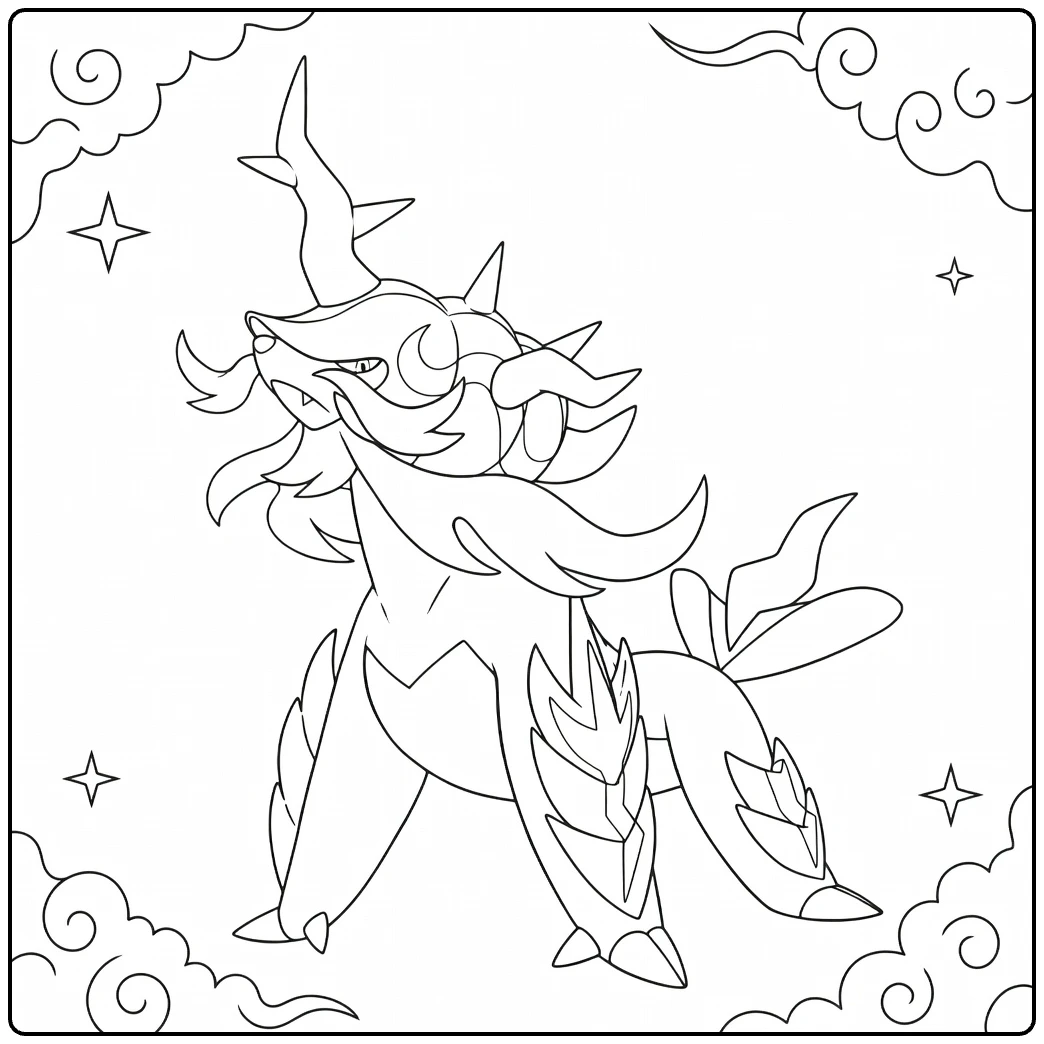 Hisuian Samurott Water Pokemon Clouds coloring page