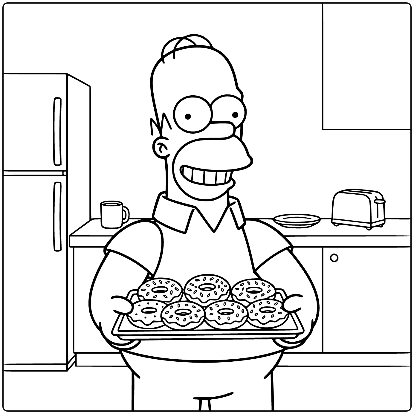 Homer Simpson Standing with Donut Tray coloring page