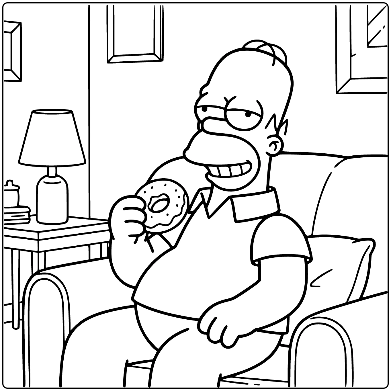 Homer Simpson Sitting on Couch with Donut coloring page