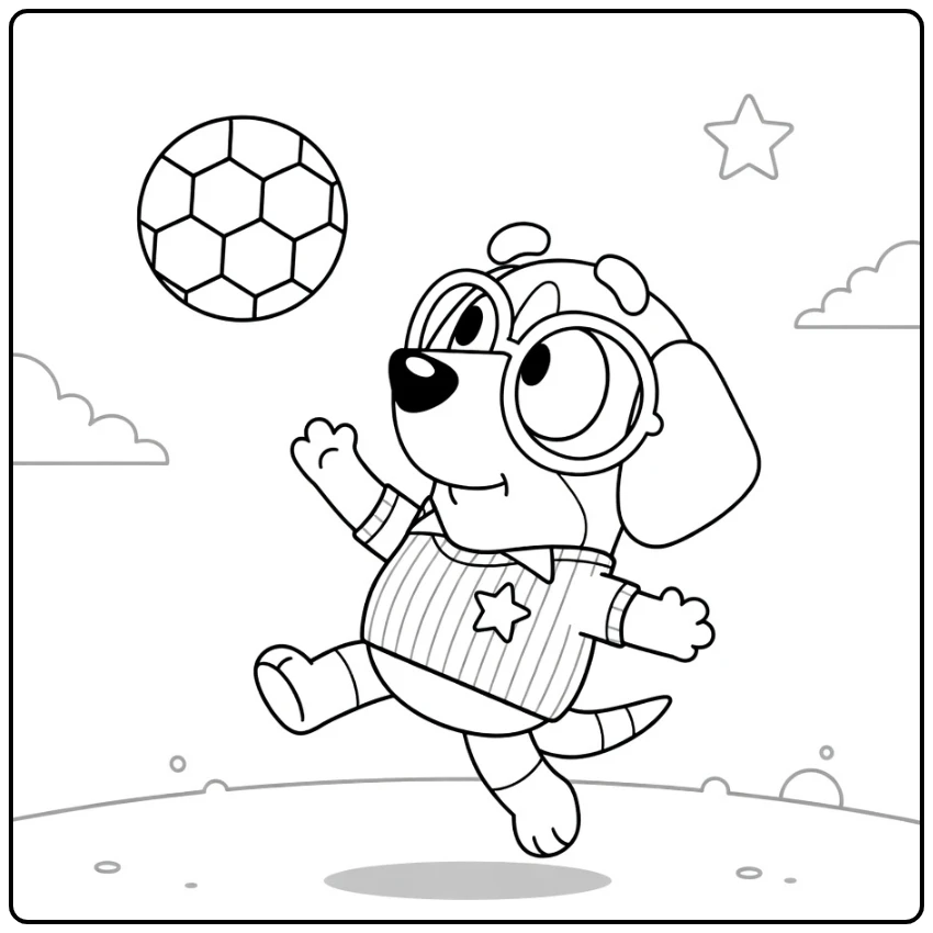 Bluey Honey That Ball Kicking in Action coloring page