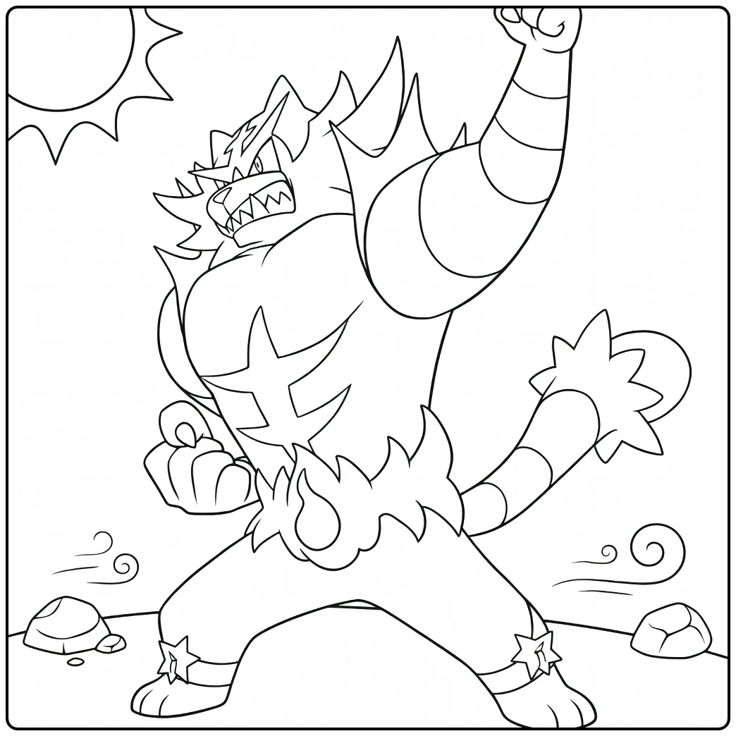 Incineroar Pokemon Fire Dynamic Pose coloring page