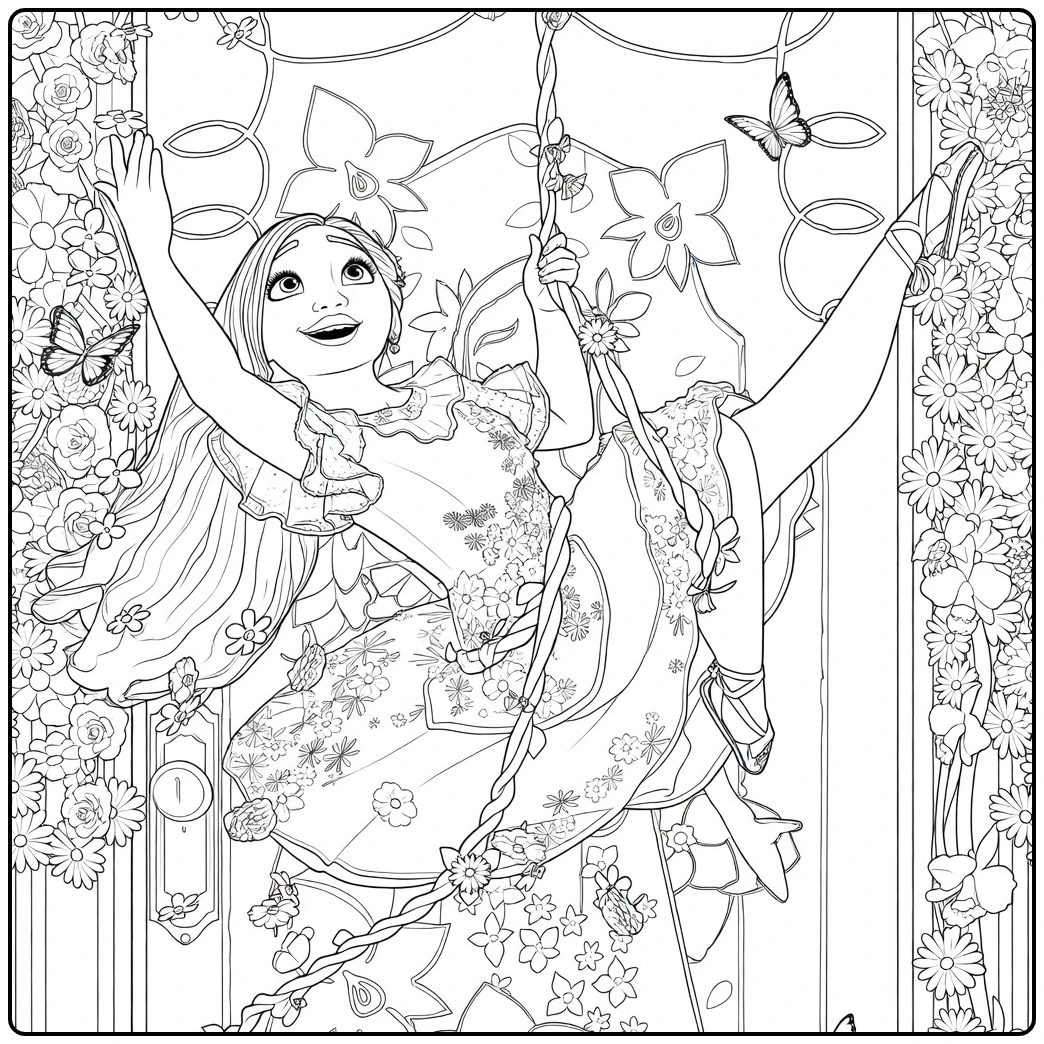 Isabela Madrigal Waving in Floral Splendor coloring page