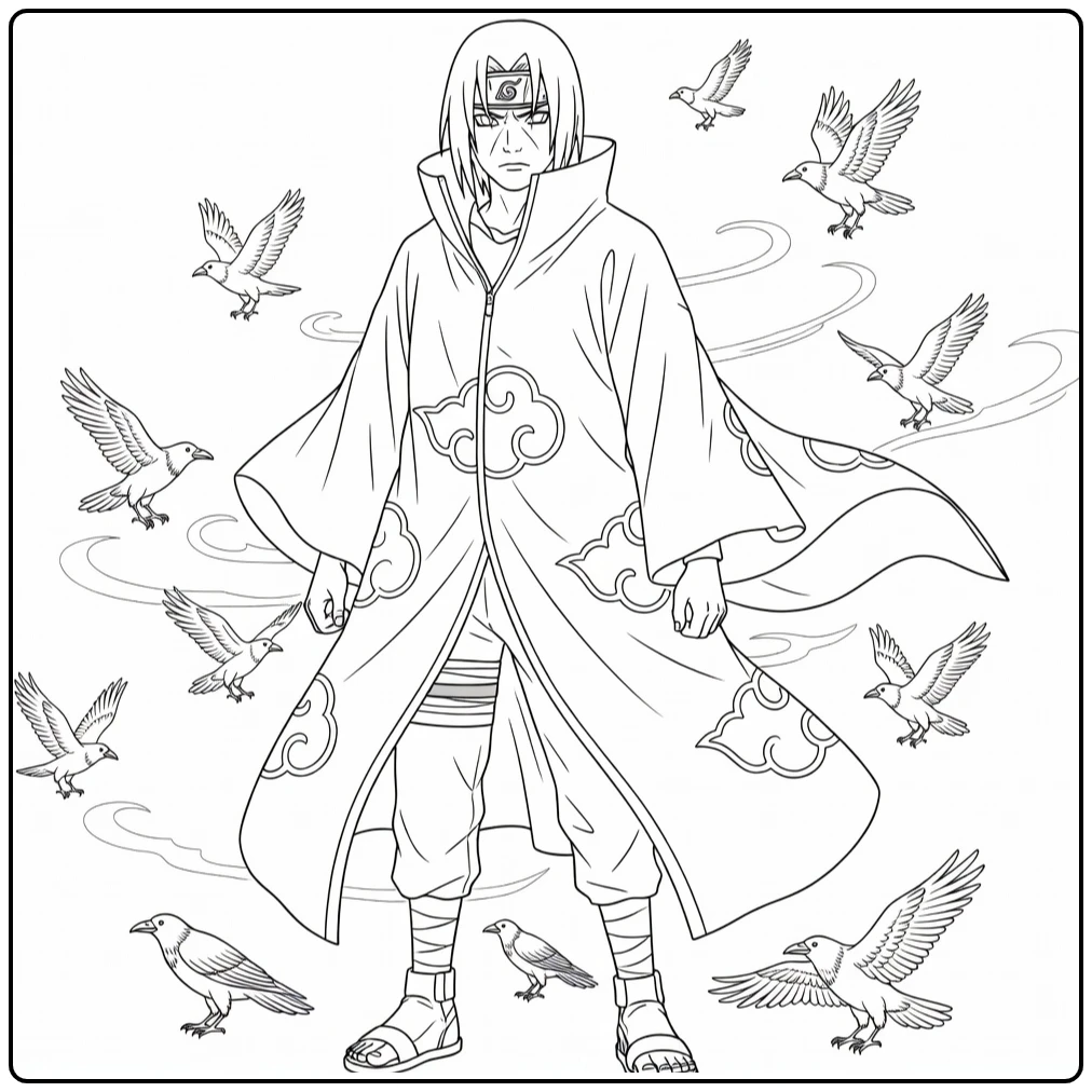 Itachi Uchiha Akatsuki Cloak coloring page