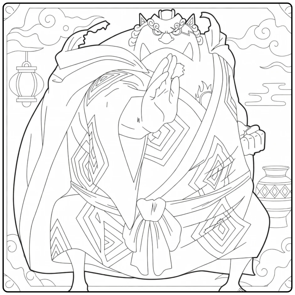 Jinbe Tough Fish Samurai in Haori coloring page