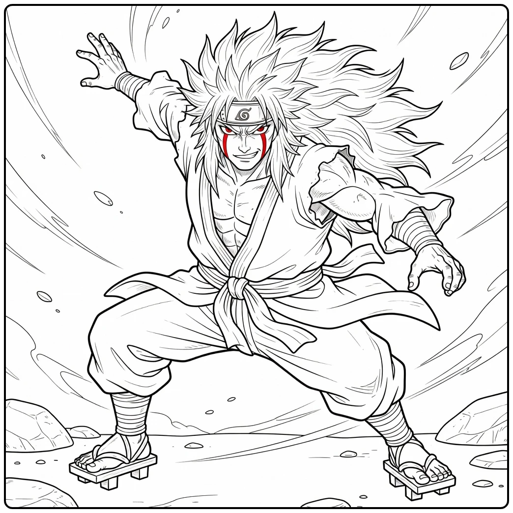 Jiraiya Ready for Jutsu with Details coloring page
