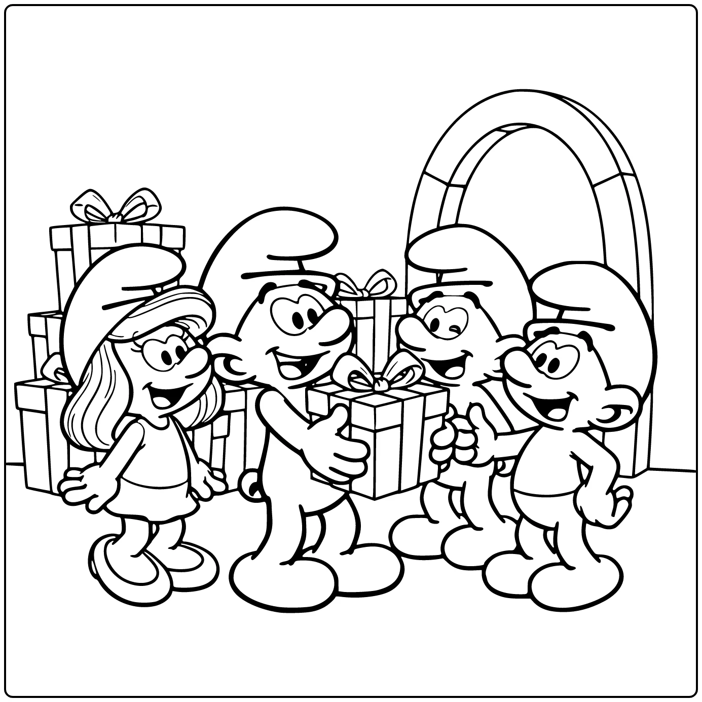 Jokey Smurf Presenting Gift in Smurfs coloring page