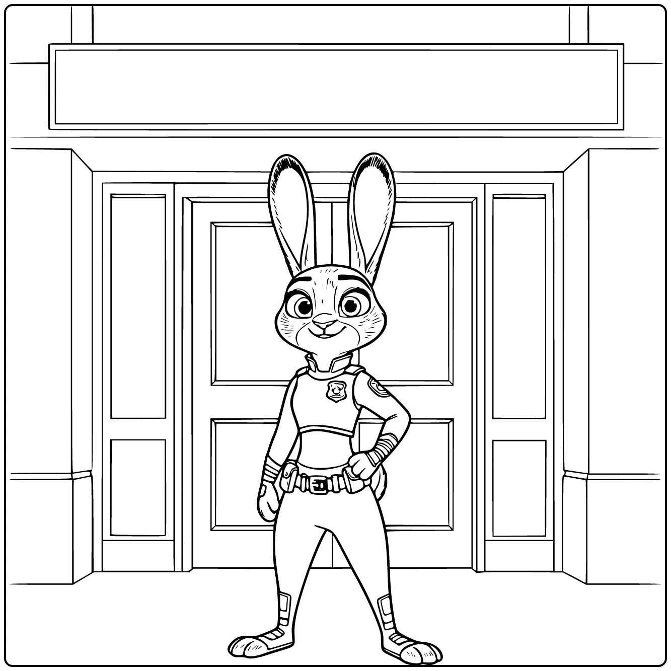 Judy Hopps in Police Uniform at Entrance coloring page