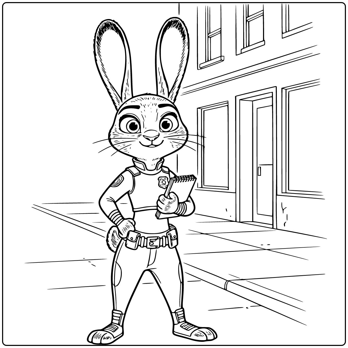 Judy Hopps Police Uniform and City Edge coloring page