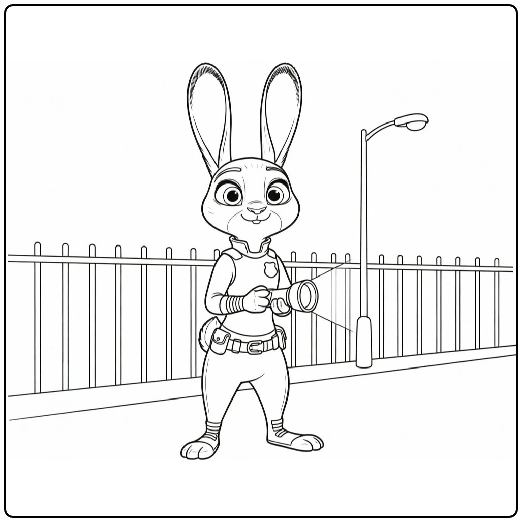 Judy Hopps Night Patrol with Flashlight coloring page