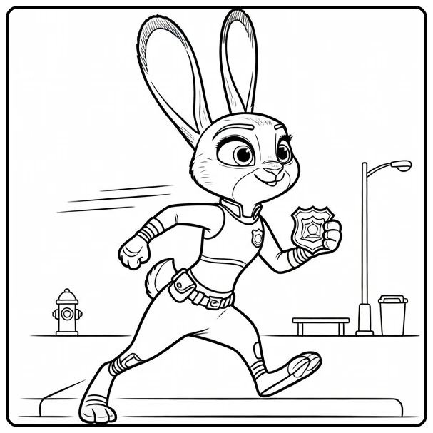 Hopps Running Judy with Badge coloring page