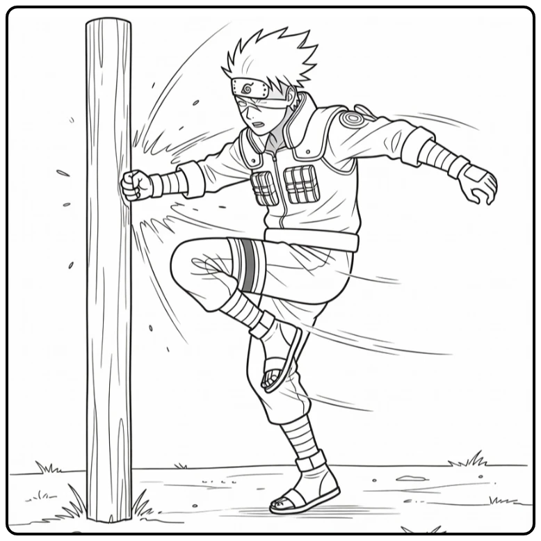 Kakashi in Dynamic Punching Pose with Post coloring page