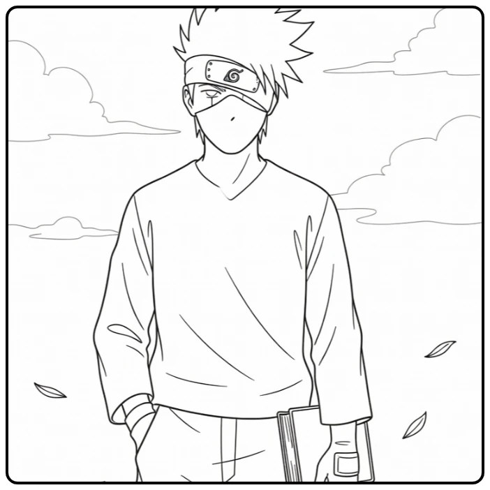 Kakashi Hatake Relaxing with Book coloring page