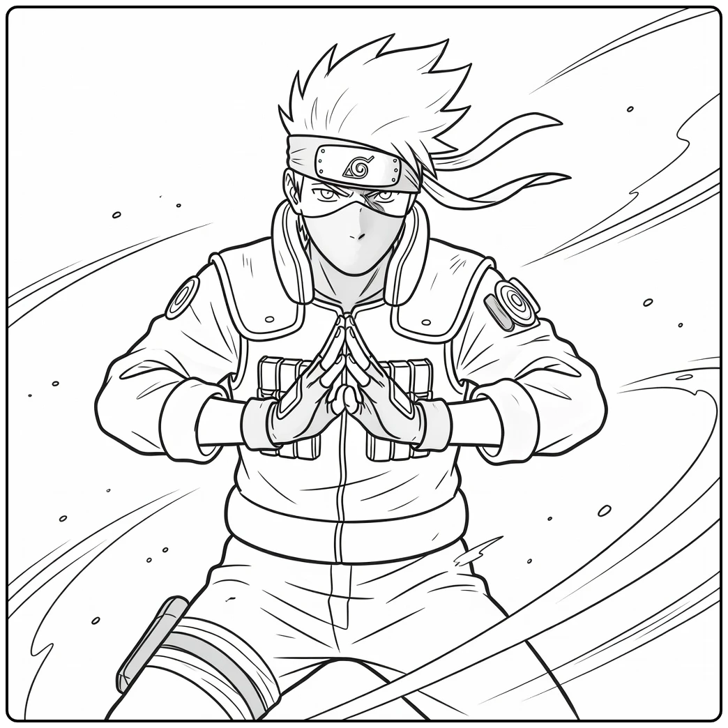 Kakashi in Sharp Combat Stance coloring page