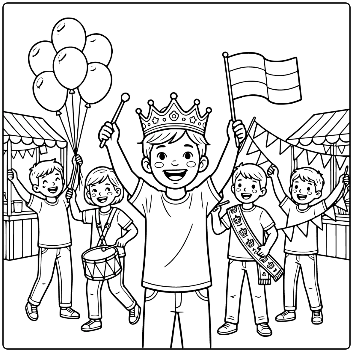 Children on King's Day Lively Street Party coloring page