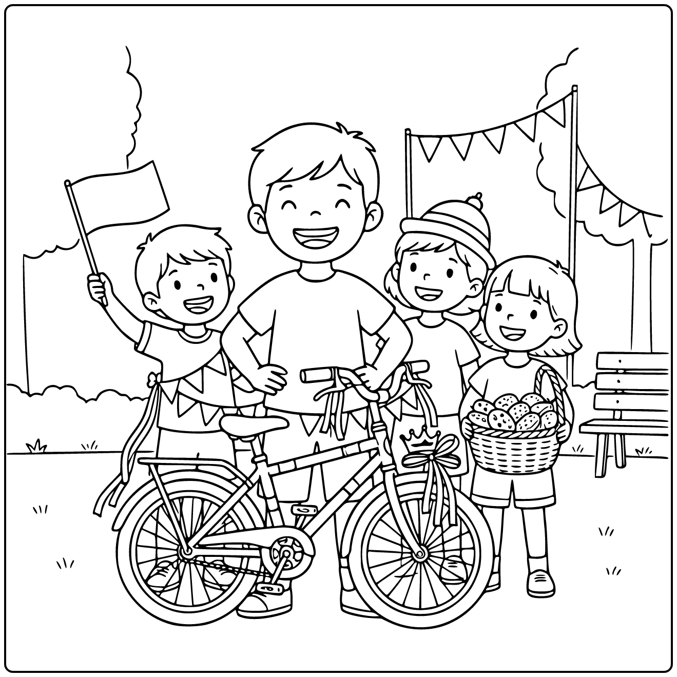 Two Children Celebrating King's Day coloring page