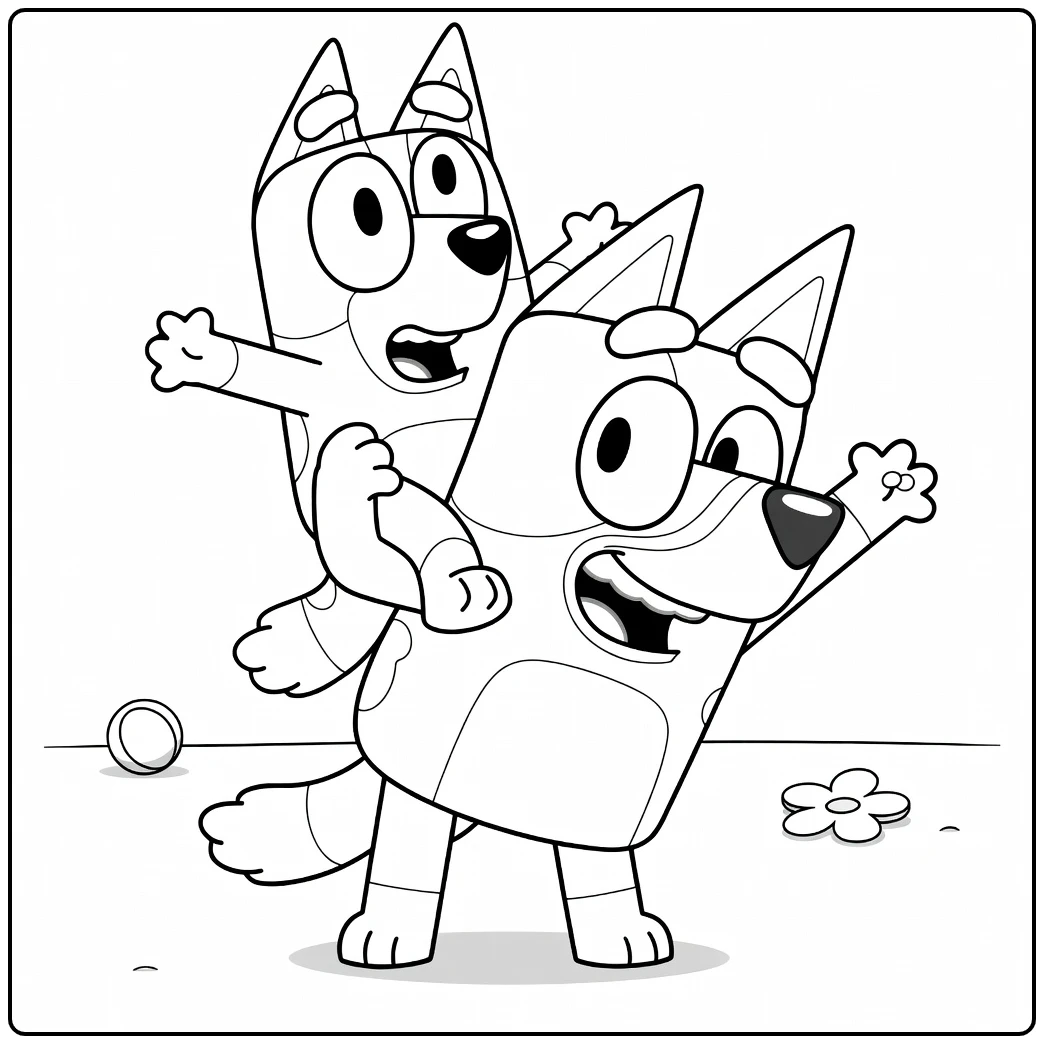 Bluey Bingo Waving on Bluey's Back Playing coloring page