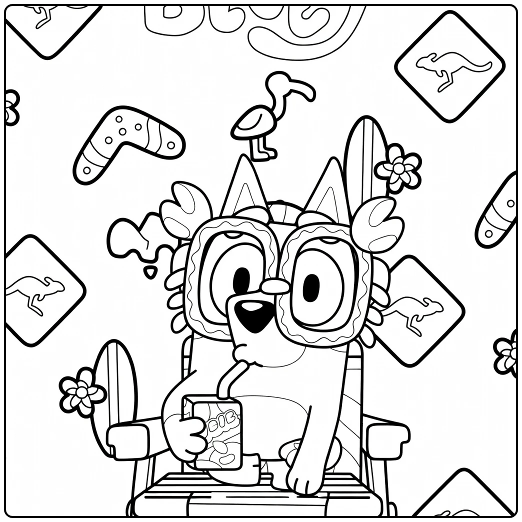 Bingo with Relaxed Bluey and Sunglasses coloring page