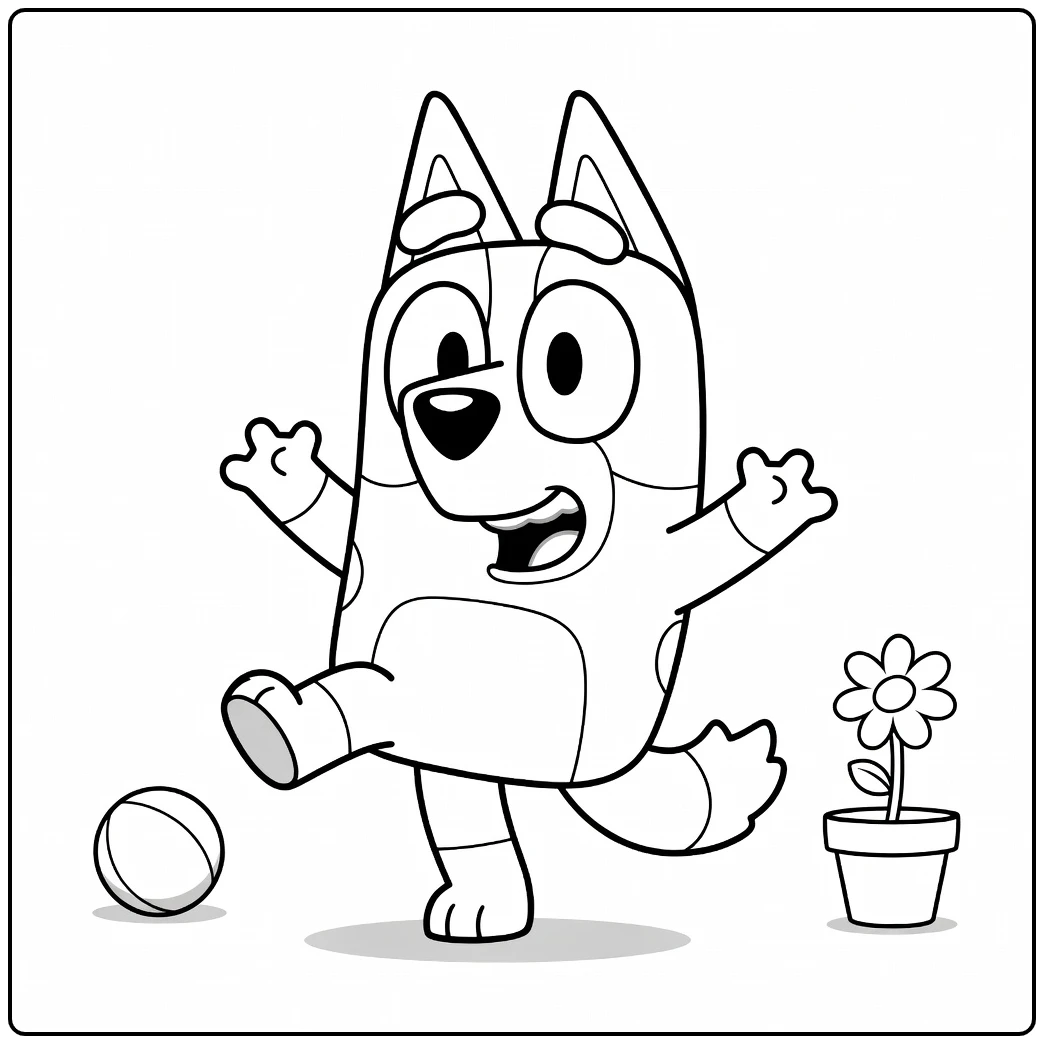 Bingo Bluey Kicking Cheerful Against Ball coloring page