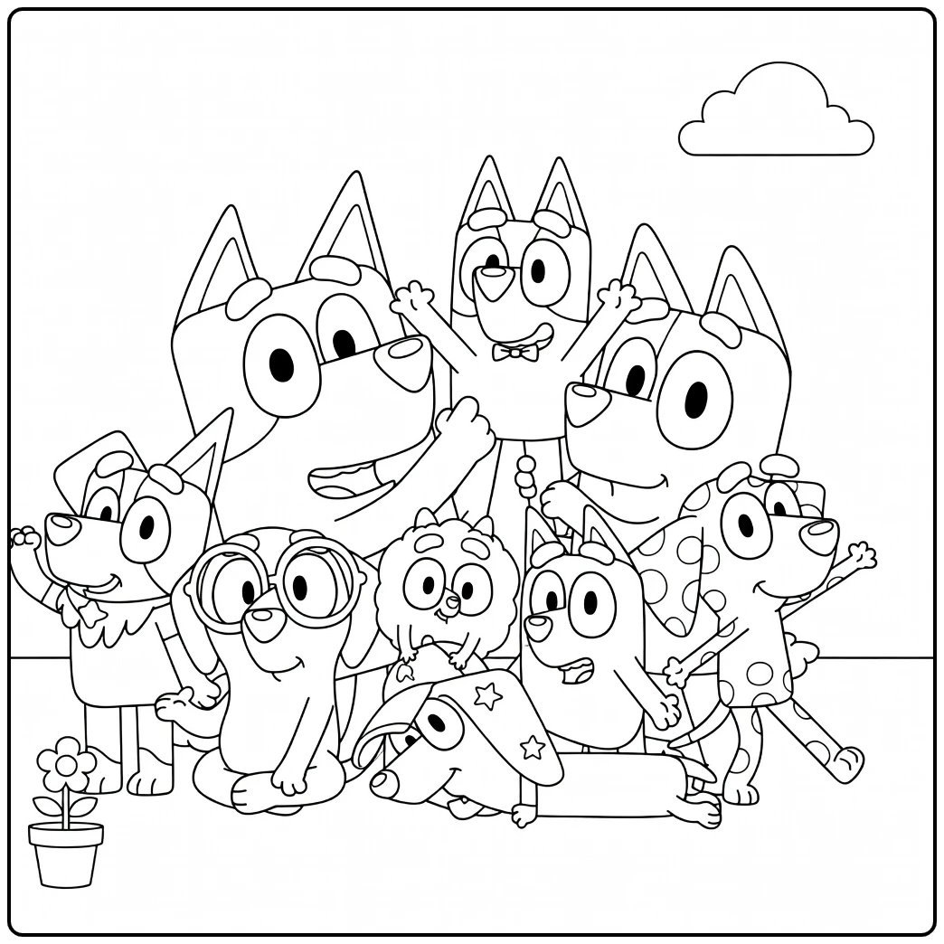 Family Bandit Chilli Bluey Bingo coloring page