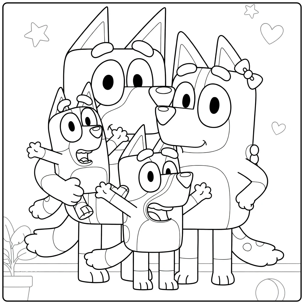 Bluey Family Happy Group Hug coloring page