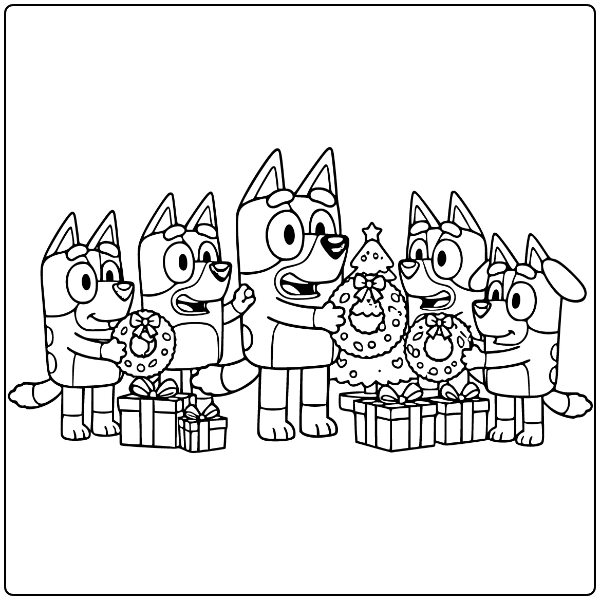Bluey Building Christmas Photo Scene coloring page