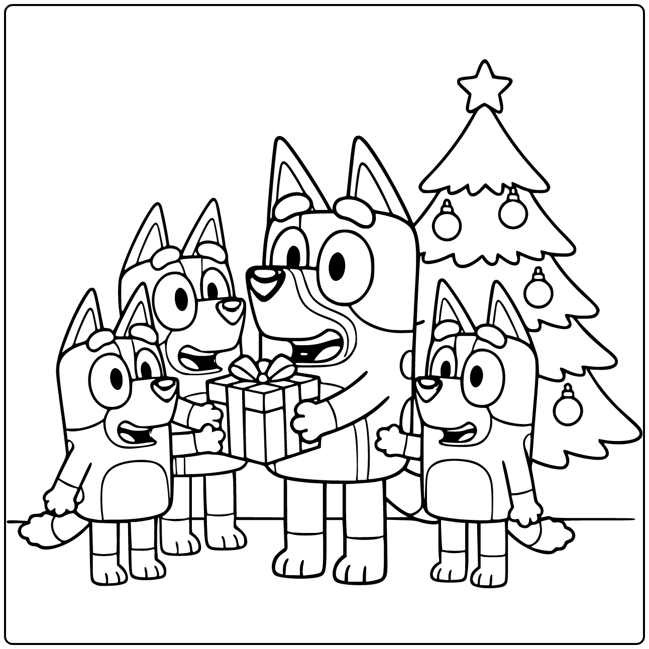 Christmas with Bluey and Gift for Bingo coloring page