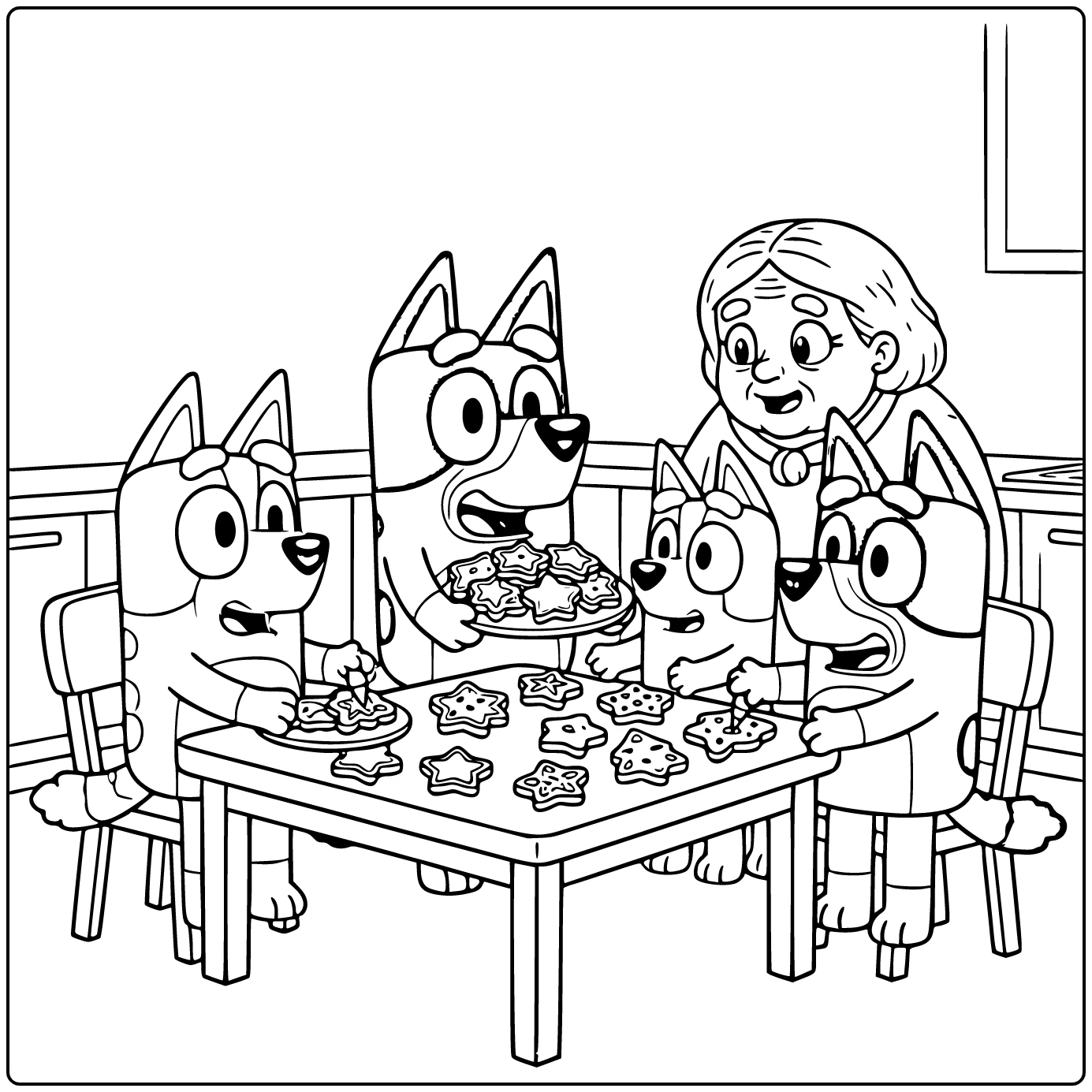 Bluey and Christmas Cookies coloring page