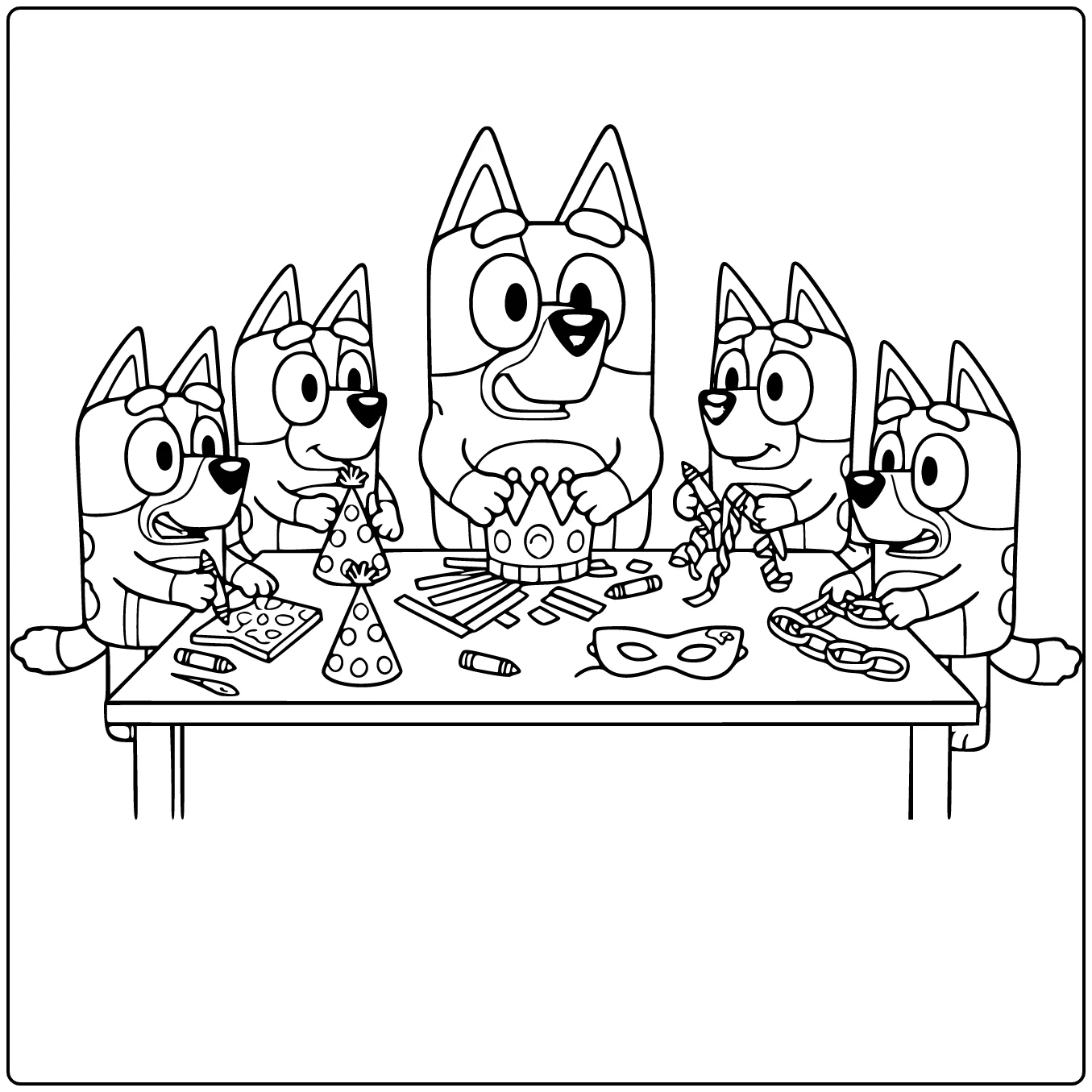 Birthday Bluey at Craft Table coloring page