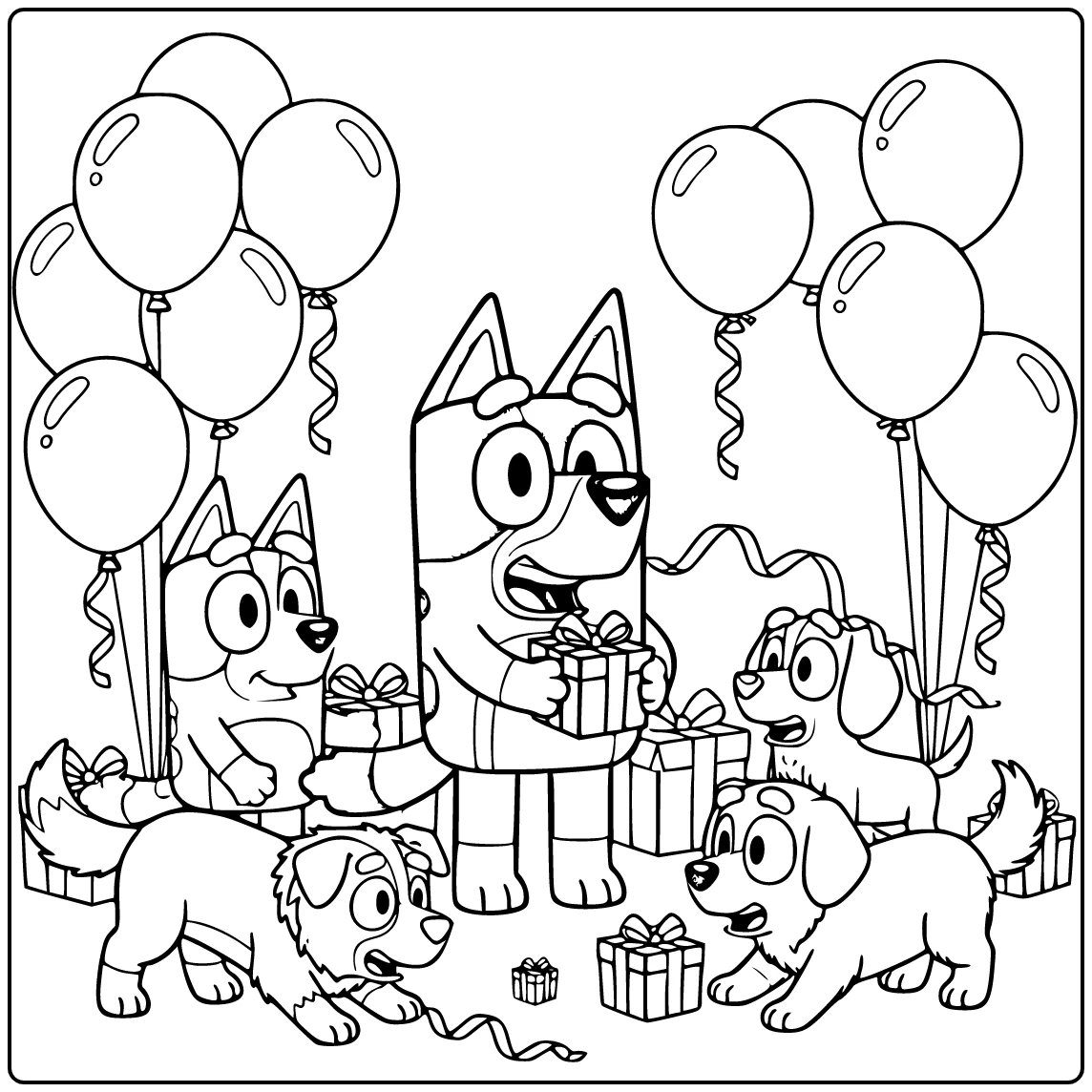 Birthday Bluey with Treasure Hunt coloring page