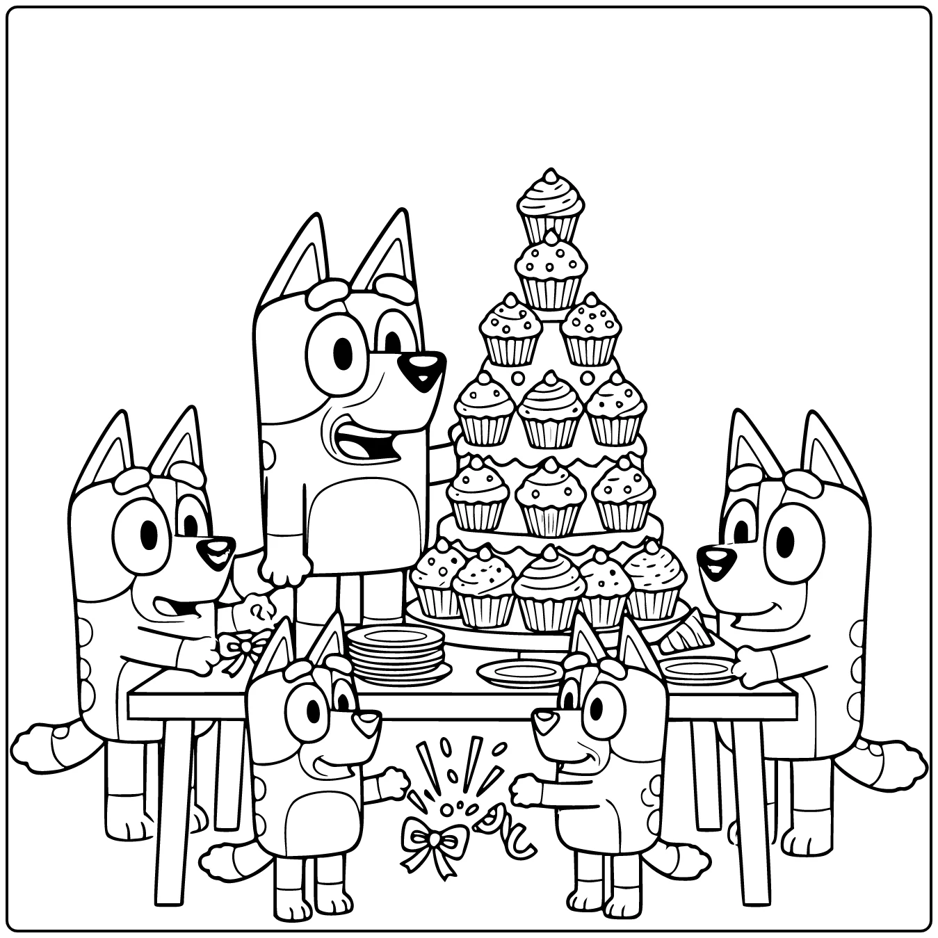 Birthday Bluey Bingo Party Cupcake Tower coloring page