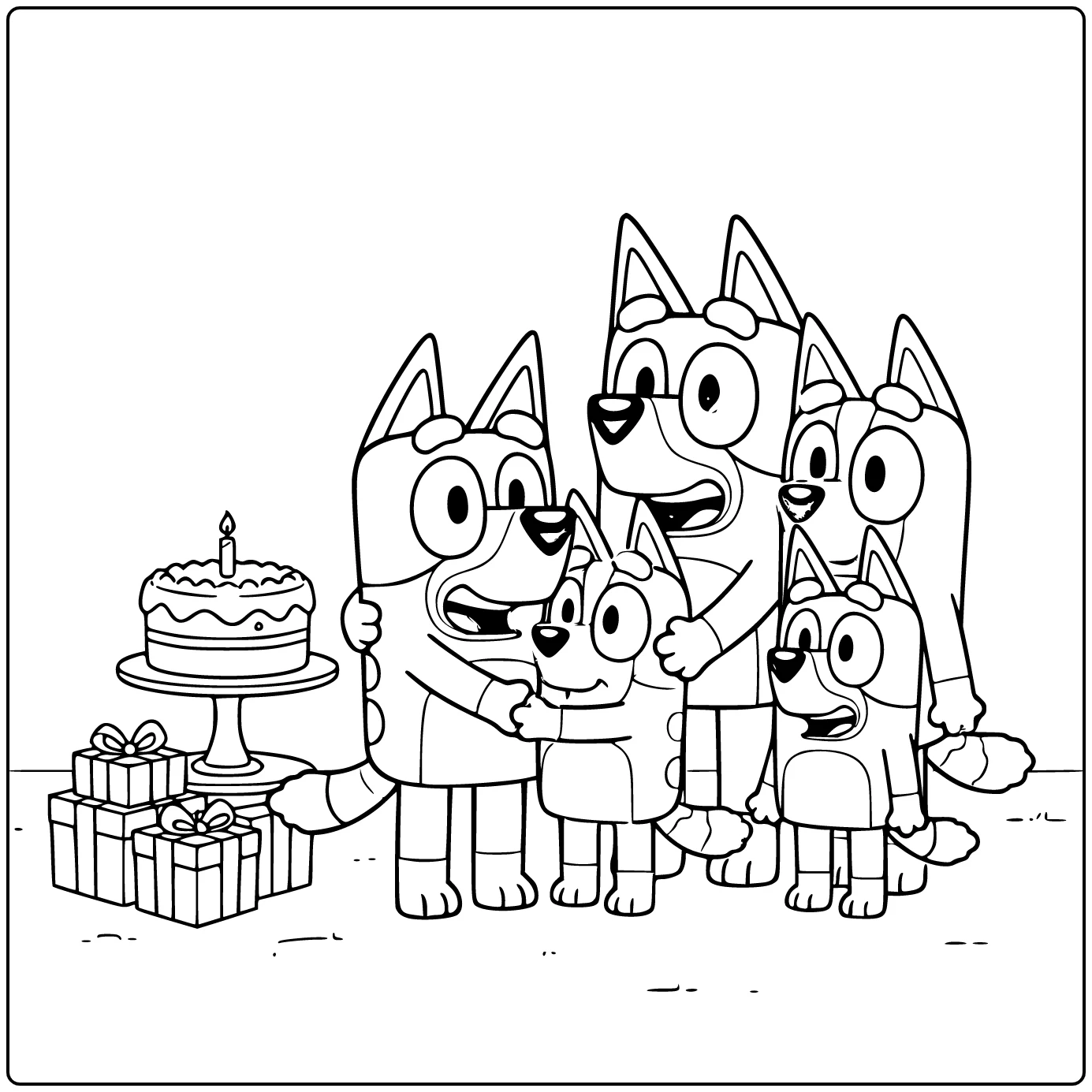 Birthday Bluey Receiving Hug Bingo coloring page