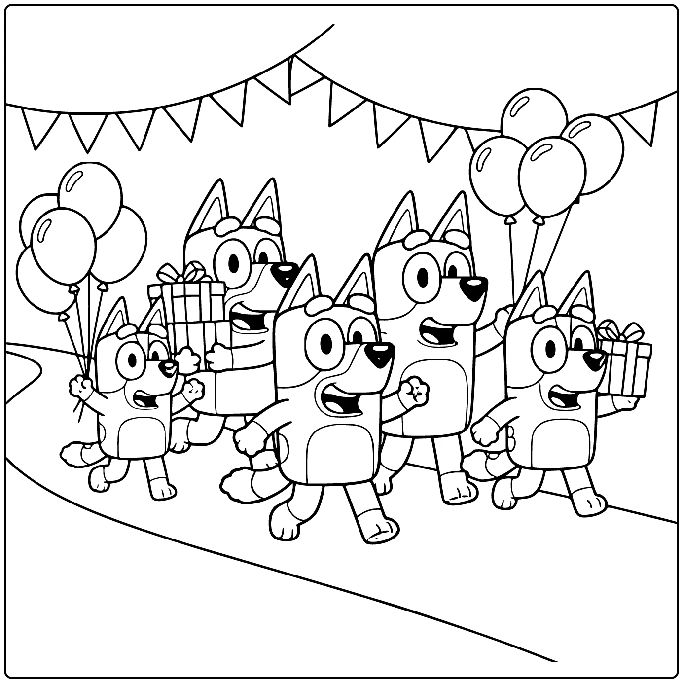 Birthday Bluey Parade with Bingo Bandit Chilli coloring page