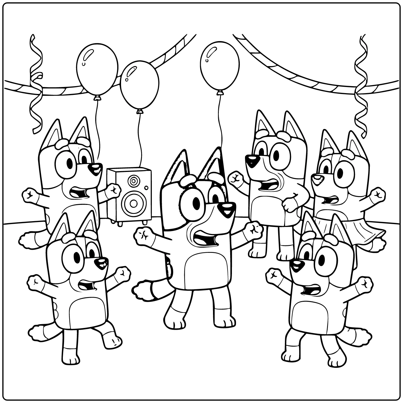 Birthday Party with Bluey in Statue Pose coloring page