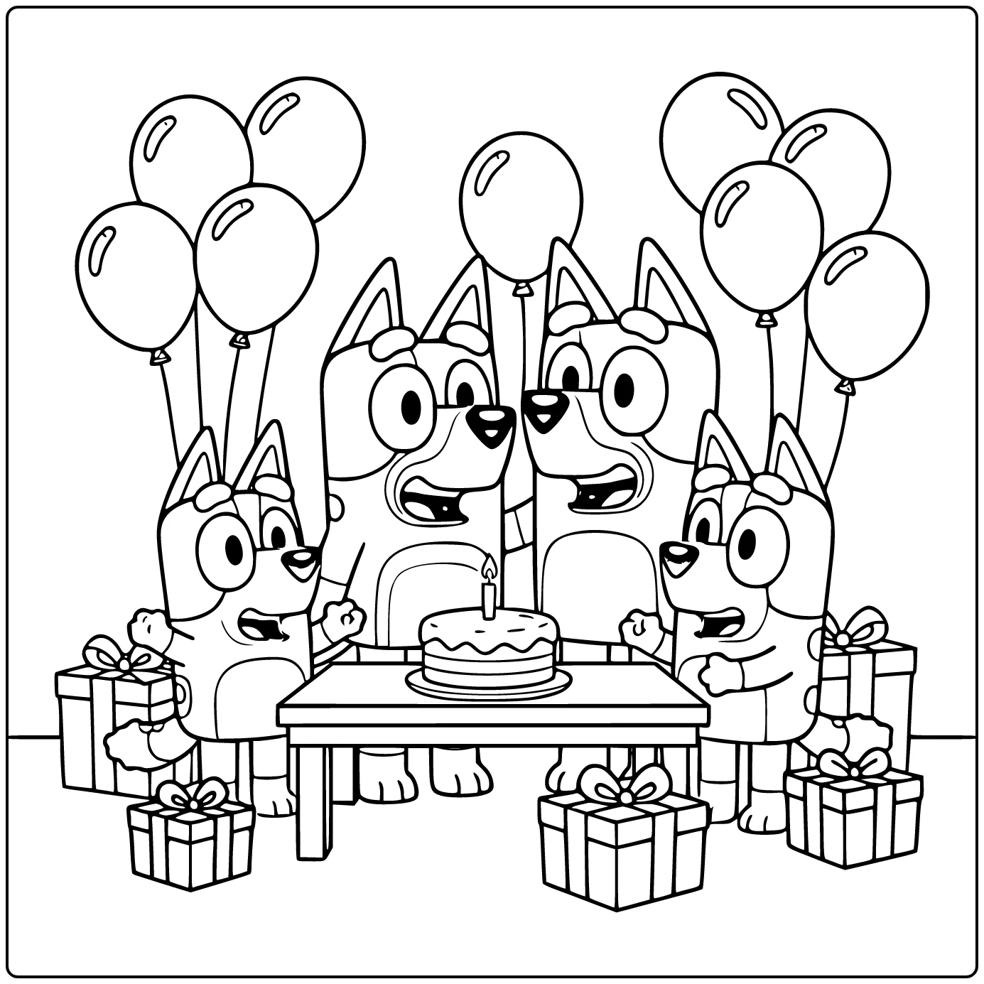 Birthday with Bluey in Cheerful Party coloring page
