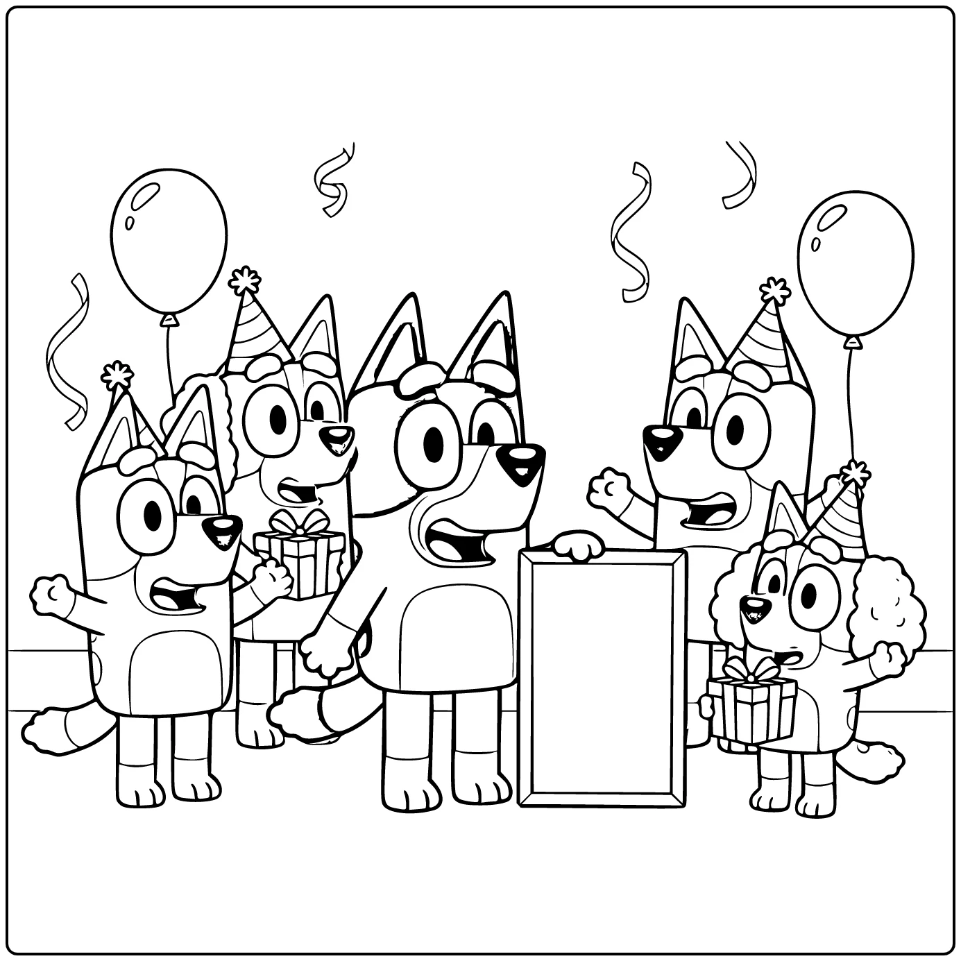 Bluey Birthday with Photo Booth Frame coloring page