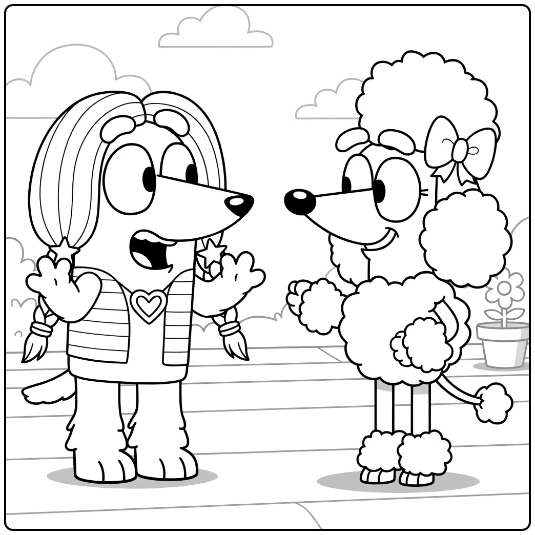 Bluey Laughing with Coco coloring page