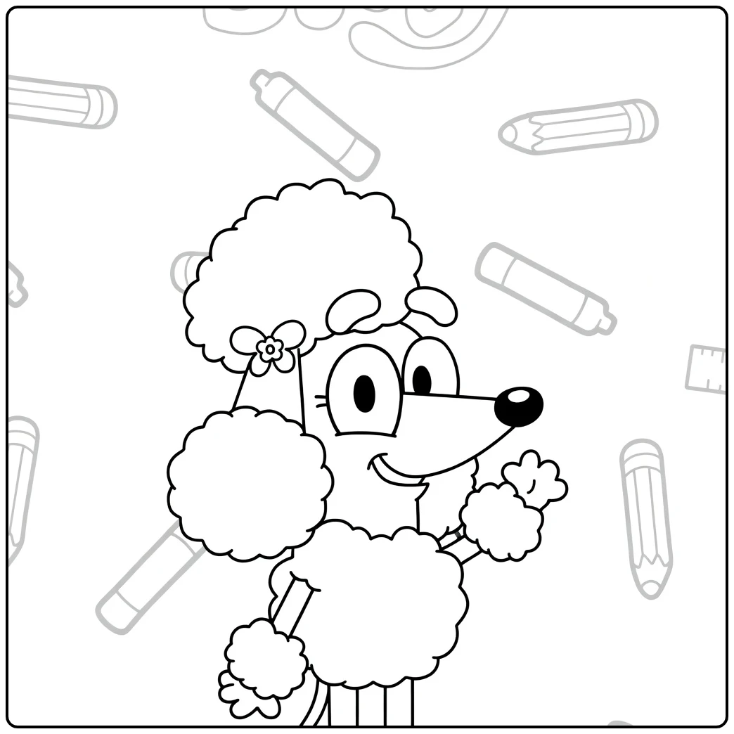 Bluey Waving Poodle Coco coloring page