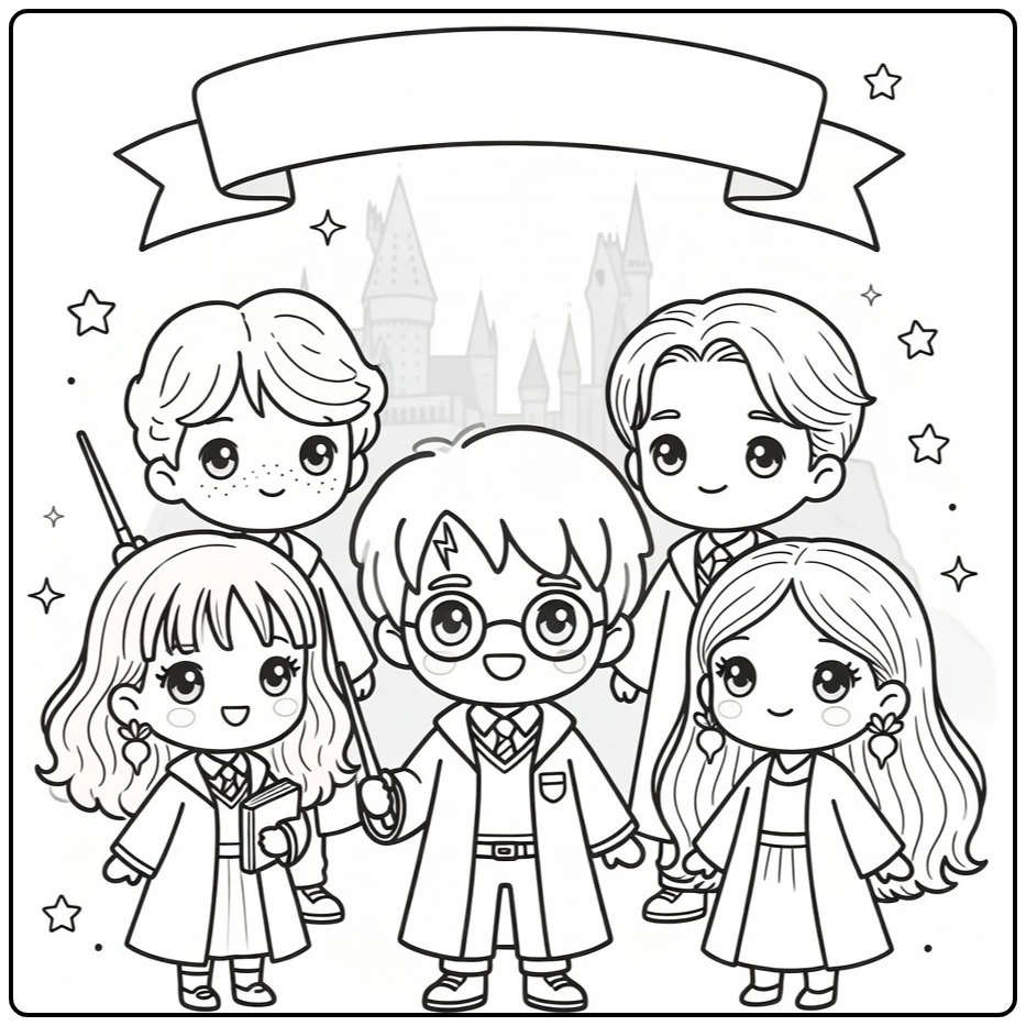 Cute Harry Potter with Hermione Posing coloring page