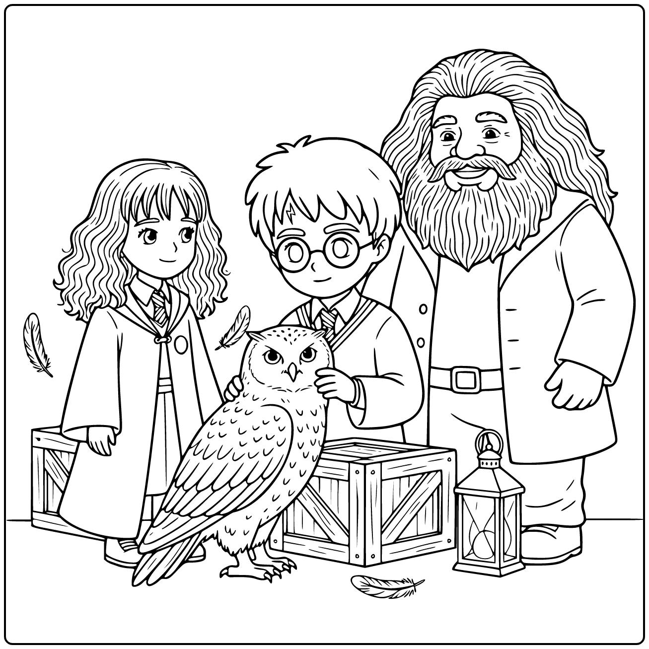 Cute Harry Potter Petting Hedwig with Hermione coloring page