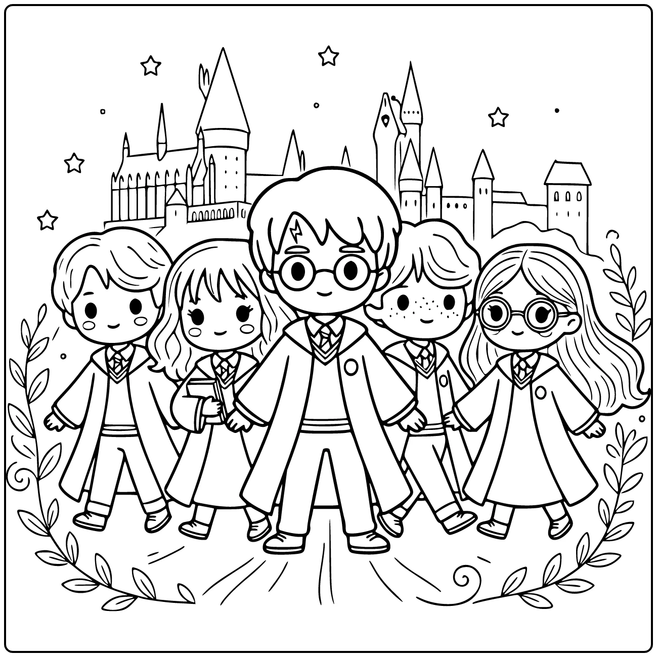 Cute Harry Potter with Harry and Hermione coloring page