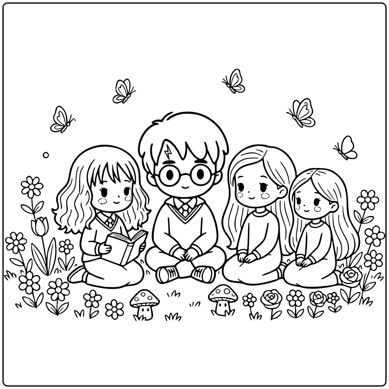 Cute Harry Potter Peaceful Garden Moment coloring page