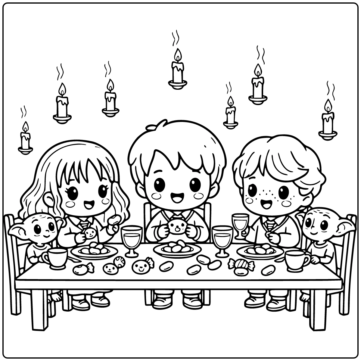 Cute Harry Potter Sitting in Hogwarts coloring page