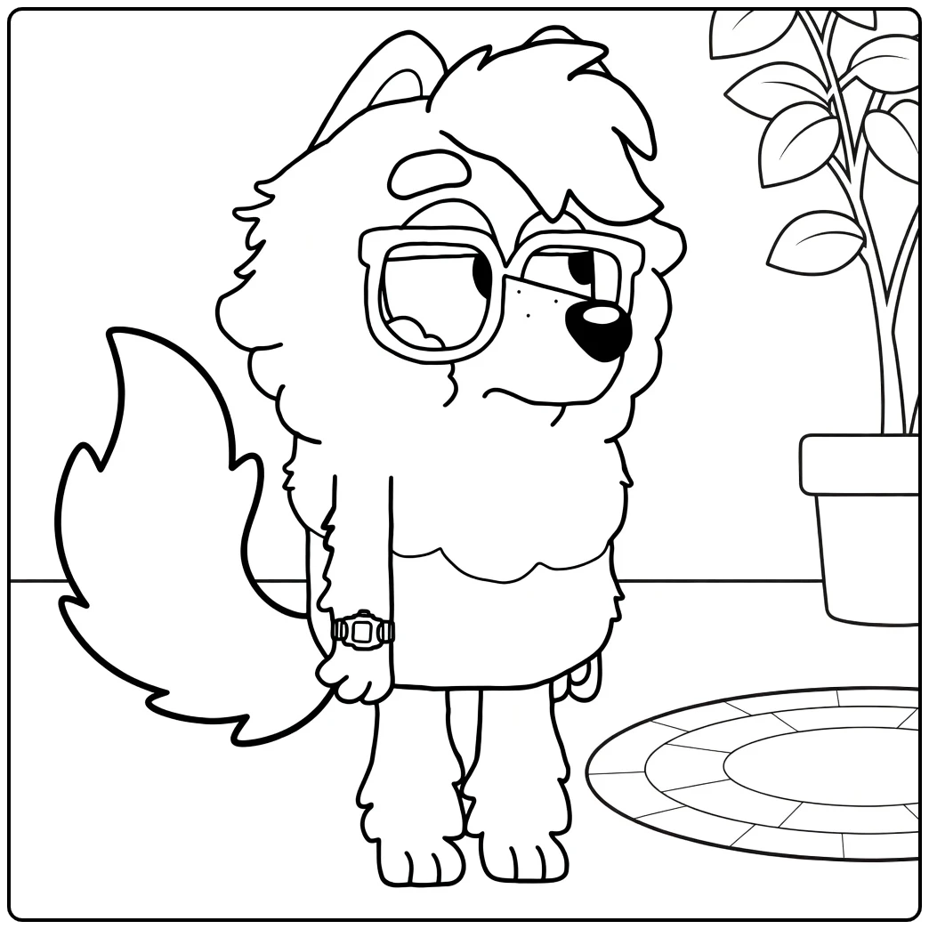 Judo Bluey with Glasses Next to Houseplant coloring page