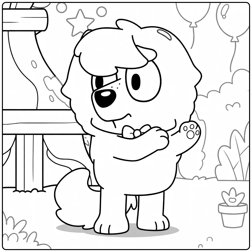 Judo Bluey Party with Stars and Plants coloring page