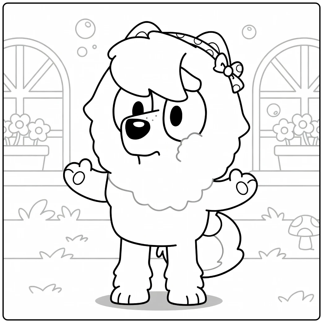 Bluey in Judo Outfit with Bubbles coloring page