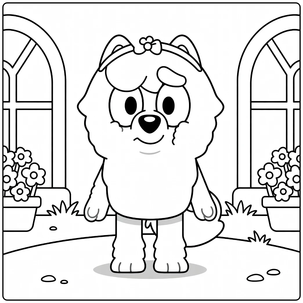 Judo Bluey with Tear and Flower Windows coloring page