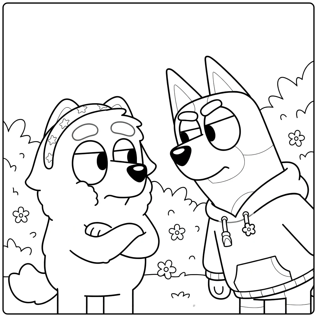 Judo Bluey with Sisters in the Garden coloring page