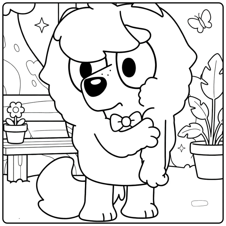 Judo Bluey Tough Pose with Couch coloring page
