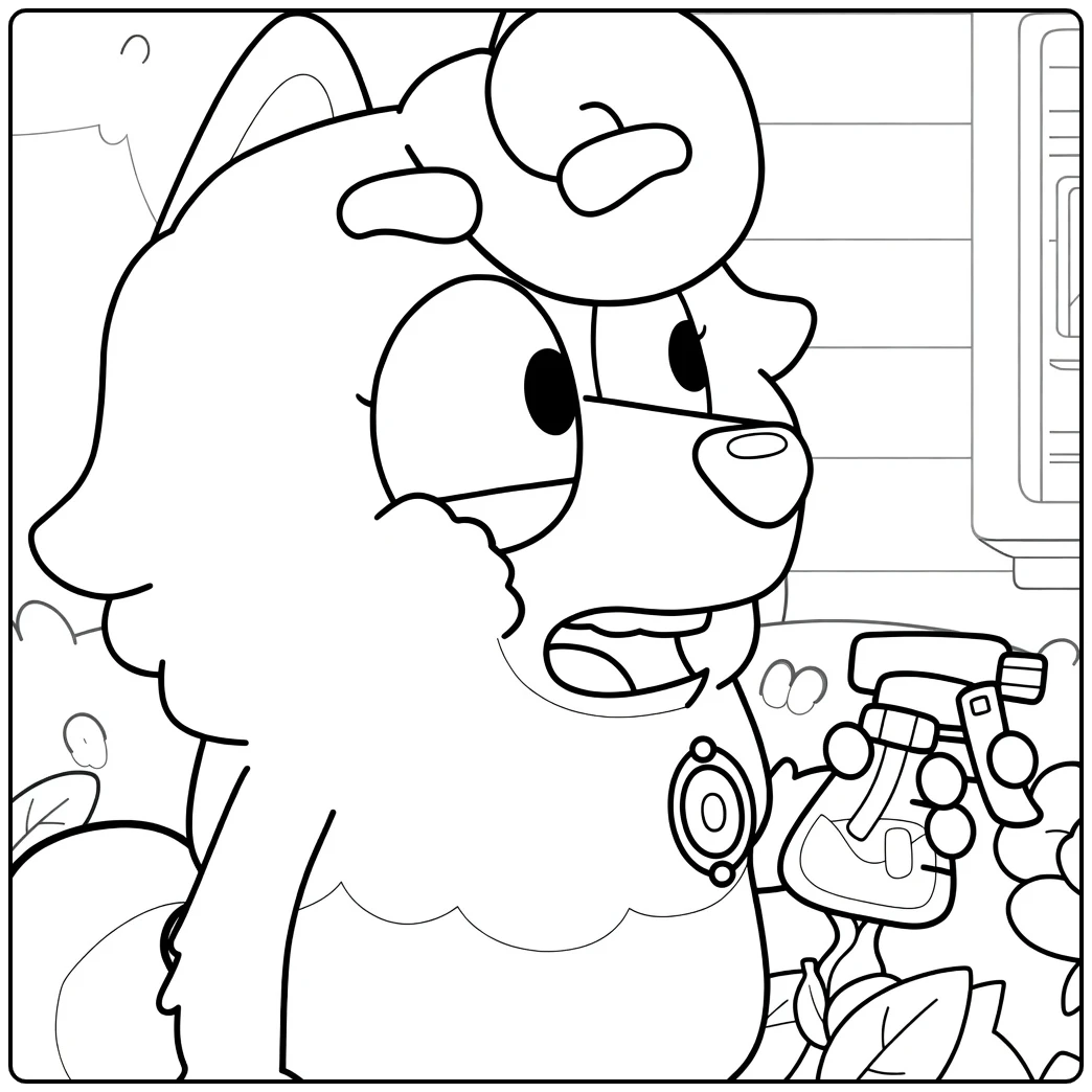 Judo Bluey Surprised Spray Bottle Holding coloring page