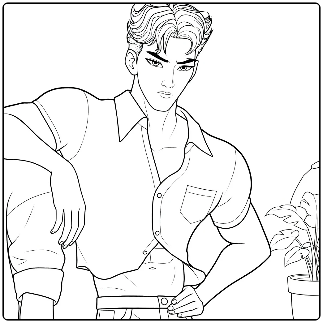 Kpop Demon Hunters Abby Saja Muscular Man Pose coloring page